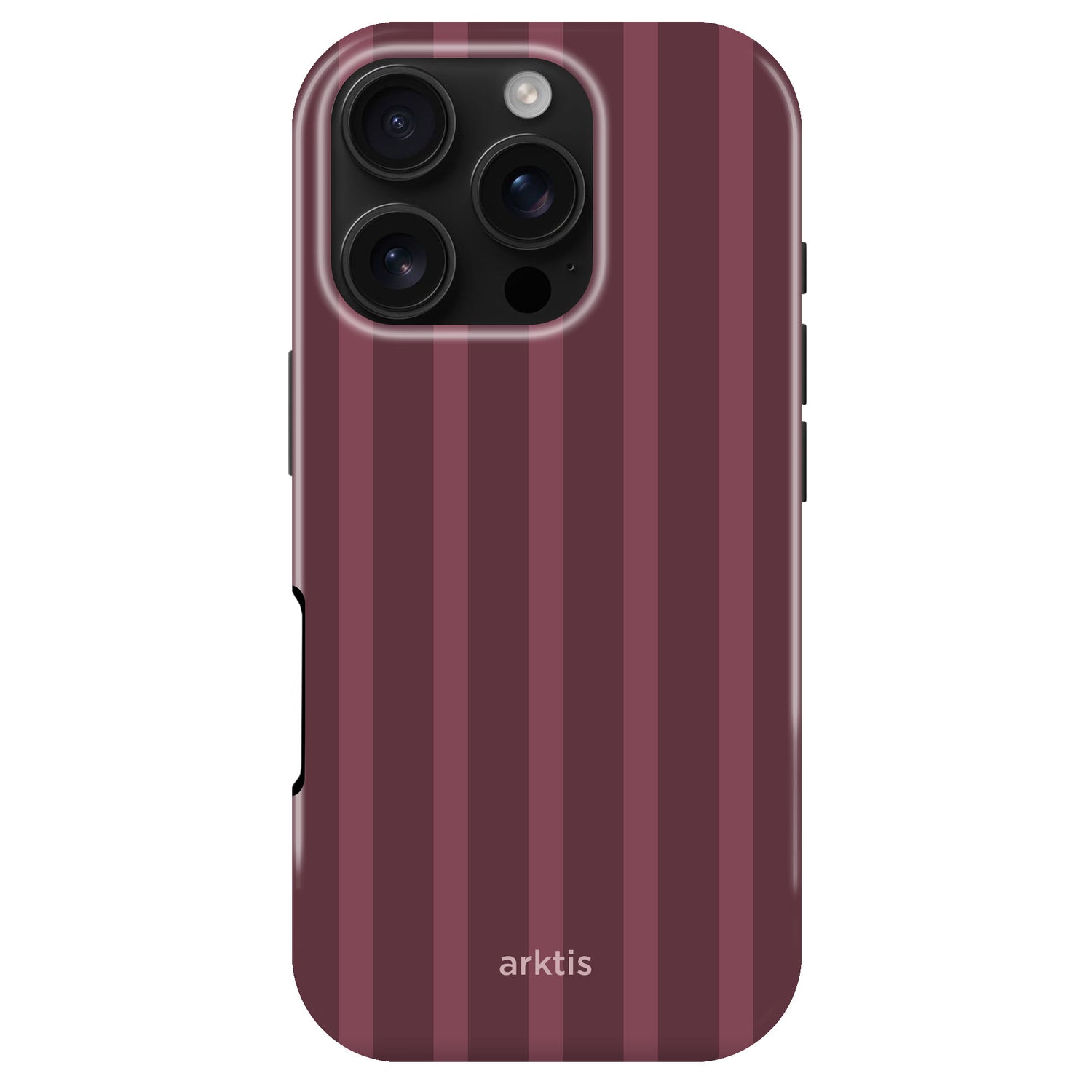 Arktis iPhone 16 Pro Hülle – Burgundy Stripes: Smartphone-Hülle mit burgunderroten Längsstreifen.