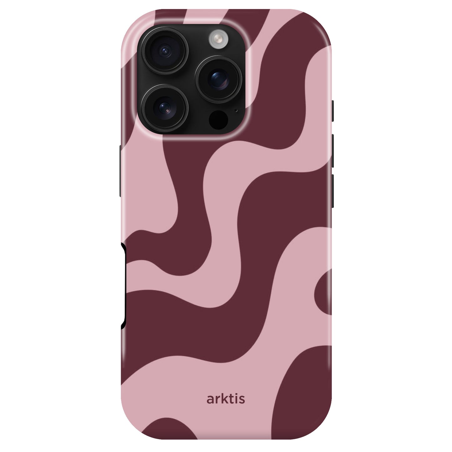 Arktis iPhone 16 Pro Hülle – Very Berry mit einem wellenförmigen, zweifarbigen Muster in Rosa und Dunkelrot.