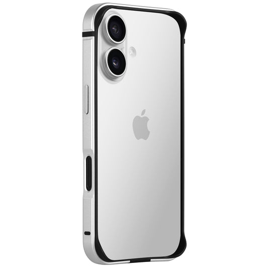 Der arktis iPhone 16 Plus Bumper ist eine ultraleichte, durchsichtige Schutzhülle mit Apple-Logo und zwei Rückkameras – perfekt zum kabellosen Laden.