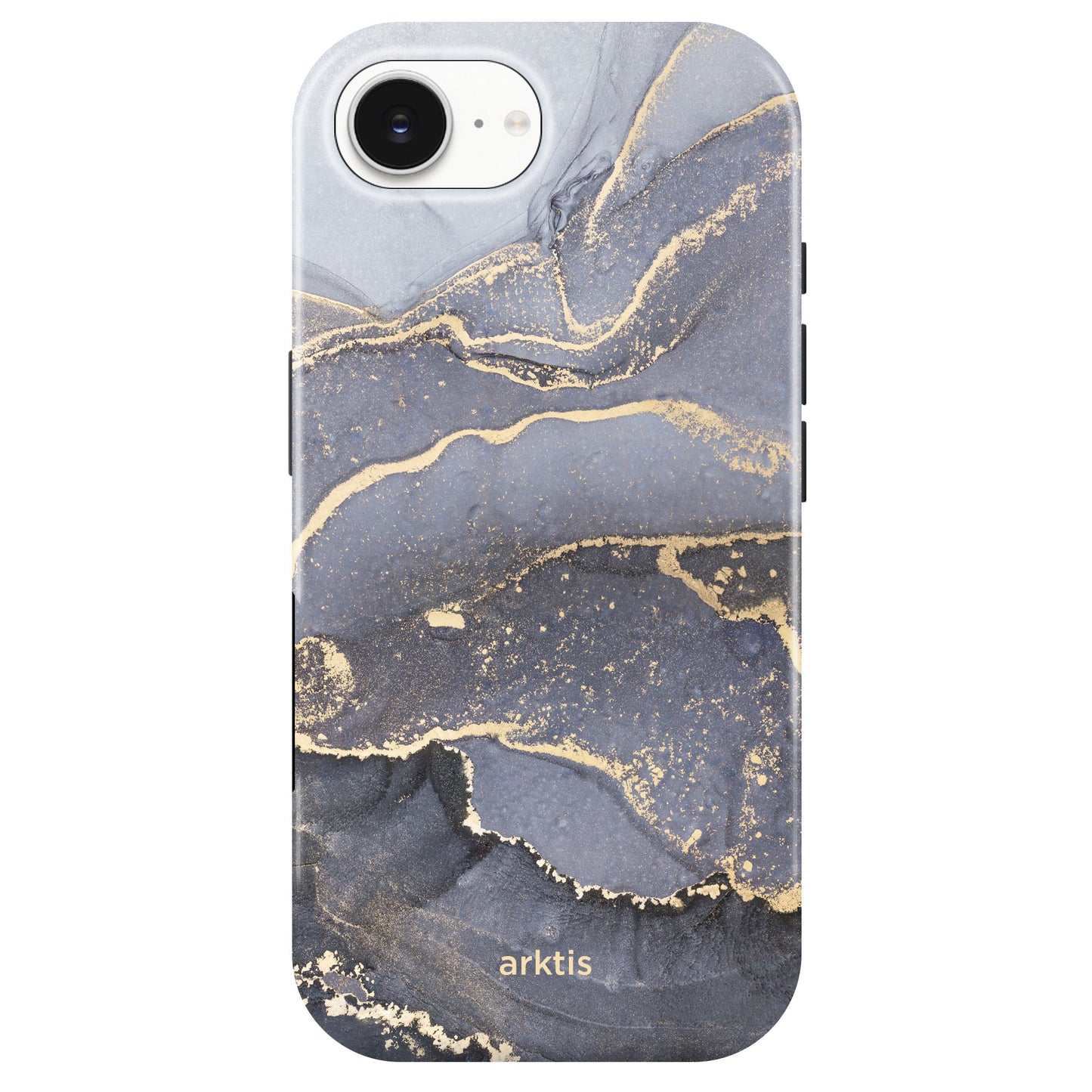 Die arktis iPhone 16e Hülle - Dusty Marble besticht durch ein grau-goldenes Marmor-Design mit arktis Logo, bietet dank stoßabsorbierendem TPU-Silikon optimalen Schutz und ist MagSafe kompatibel.