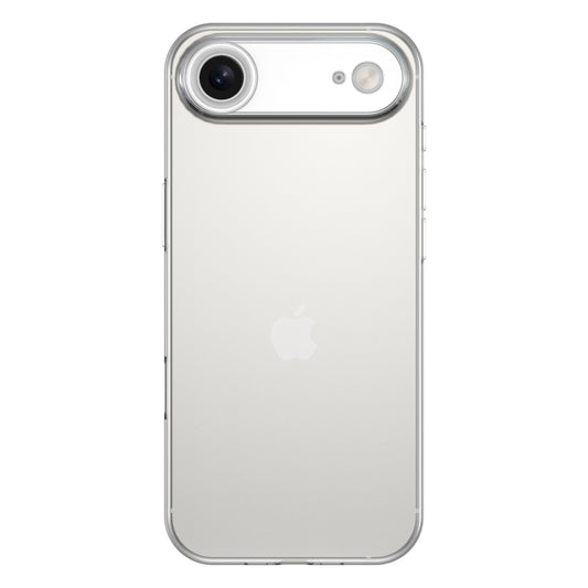 Das arktis iPhone 17 Air Invisible Air Case ist eine transparente, stoßfeste TPU-Silikonhülle, die die Rückkamera, den Blitz und das Apple-Logo auf Ihrem silbernen iPhone sichtbar macht.