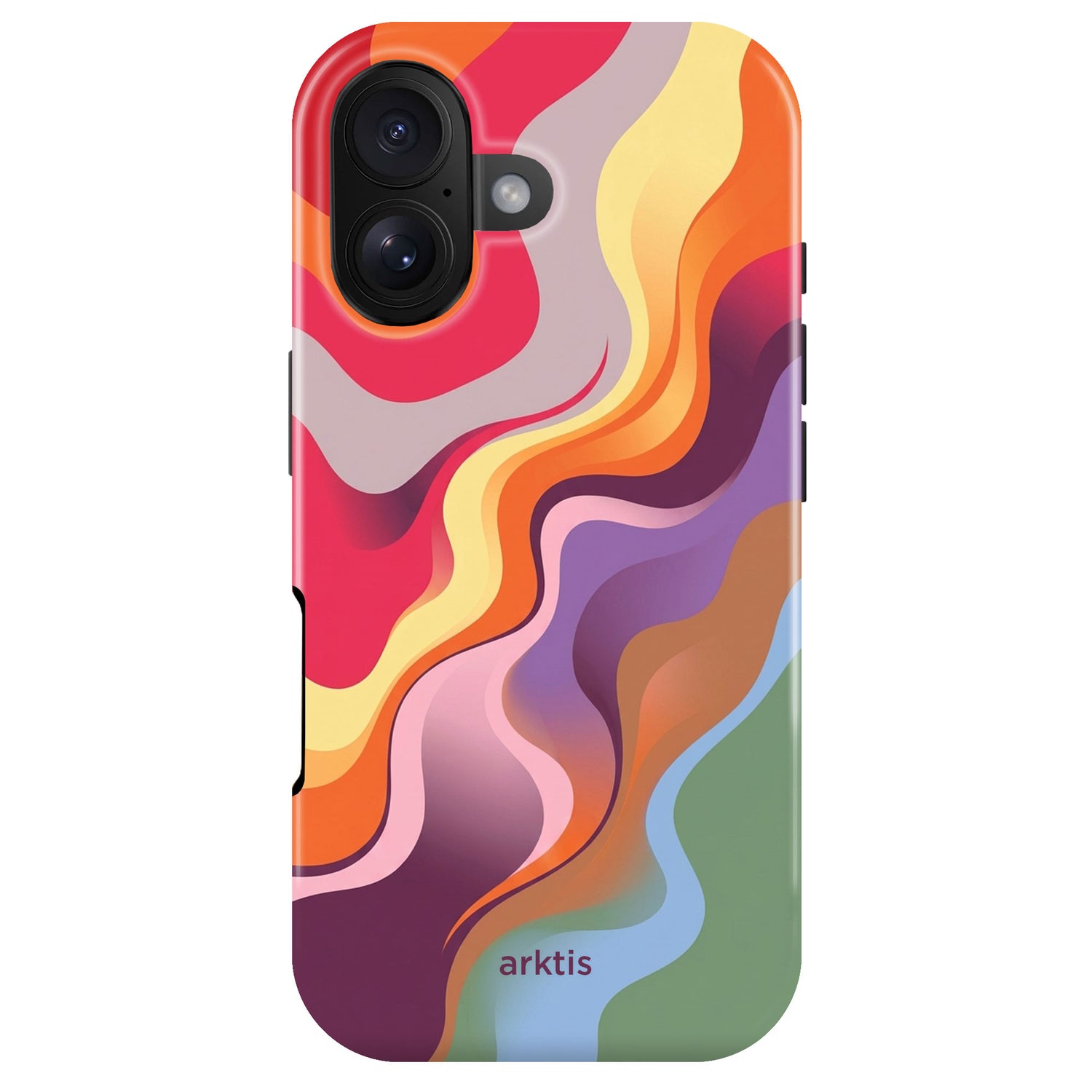 Die arktis iPhone 17 Hülle - Happy Life von arktis ist MagSafe-kompatibel, überzeugt mit buntem Wellen-Design und stoßabsorbierendem TPU-Silikon für optimalen Schutz.