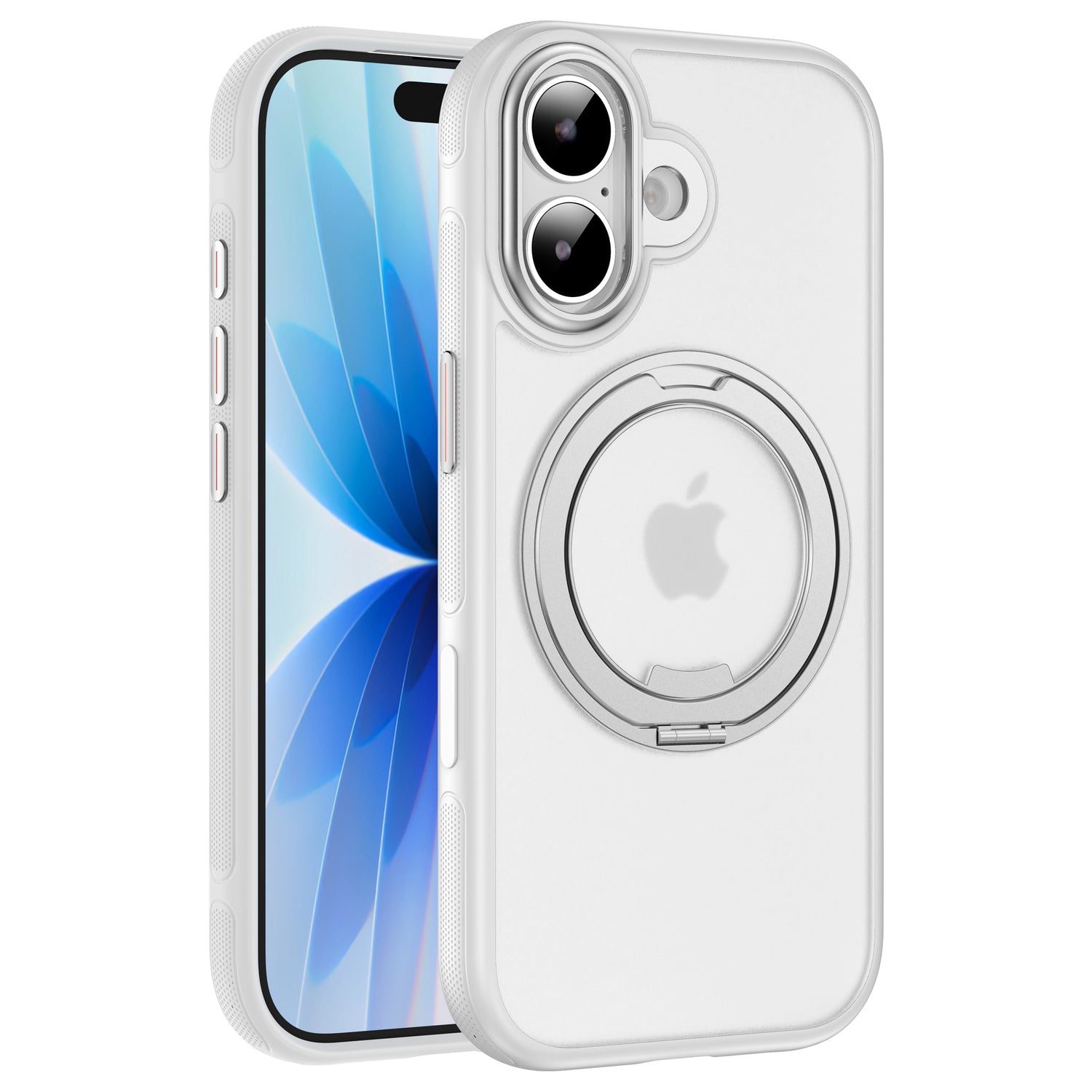 Arktis iPhone 17 GripCase - Klare Hülle mit 360° Ring, MagSafe-kompatibel, von arktis, gezeigt an einem modernen Smartphone mit Blumen-Wallpaper.