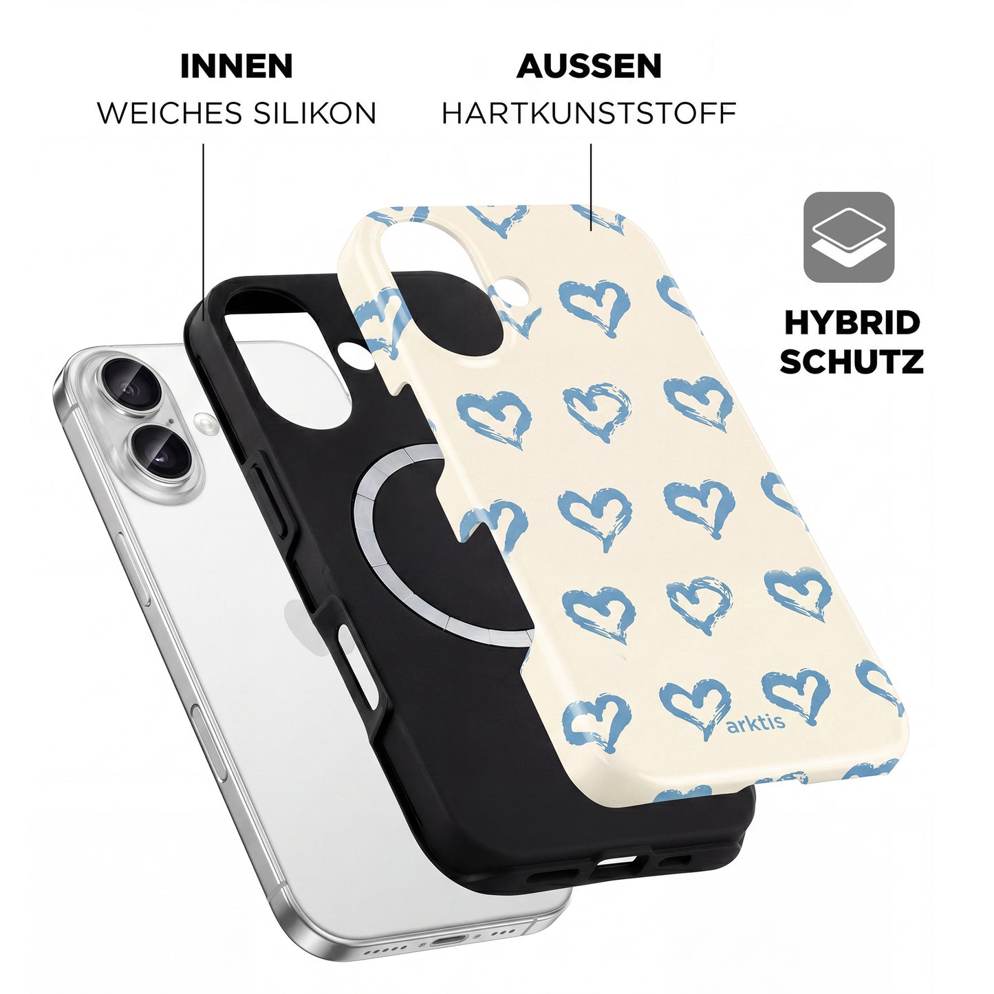 arktis iPhone 16 Hülle - Blue Hearts