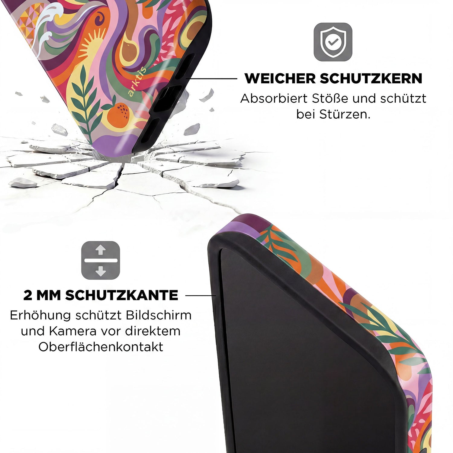 Die arktis iPhone 16e Hülle - Summer von arktis zeichnet sich durch ein farbenfrohes Blumendesign, strapazierfähiges TPU-Silikon Case, Fallschutz, erhöhten 2mm Rand für Bildschirm- und Kamerasicherheit aus und ist MagSafe kompatibel für einfaches Laden.