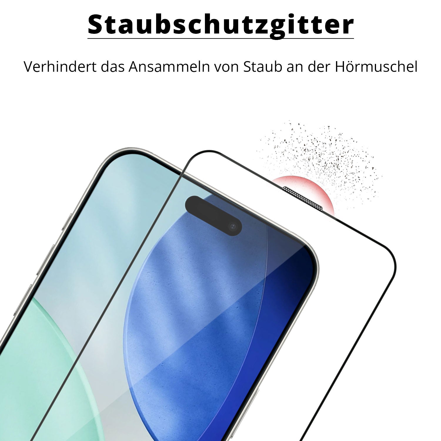 Die arktis iPhone Air Displayschutzfolie schützt staubfrei und blasenfrei dein Display mit gehärtetem Glas, Staubschutz-Mesh im Hörerbereich und Anti-Fingerabdruck-Beschichtung für klare Sicht.