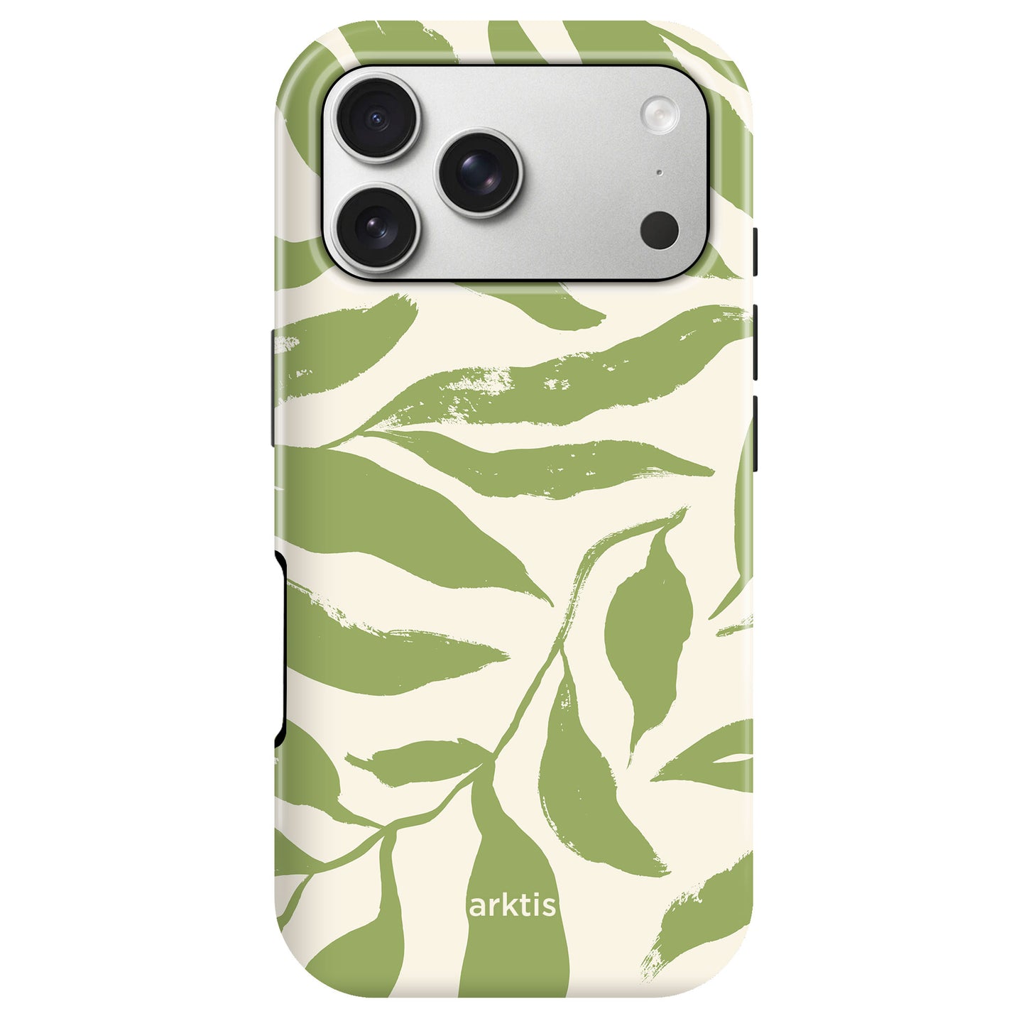 Arktis iPhone 17 Pro Hülle - Botanic: Stilvolle Hülle mit grünem Blattmuster, stoßabsorbierendem TPU-Silikon, Markenlogo unten und MagSafe-Kompatibilität für bequemes Laden und optimalen Schutz.