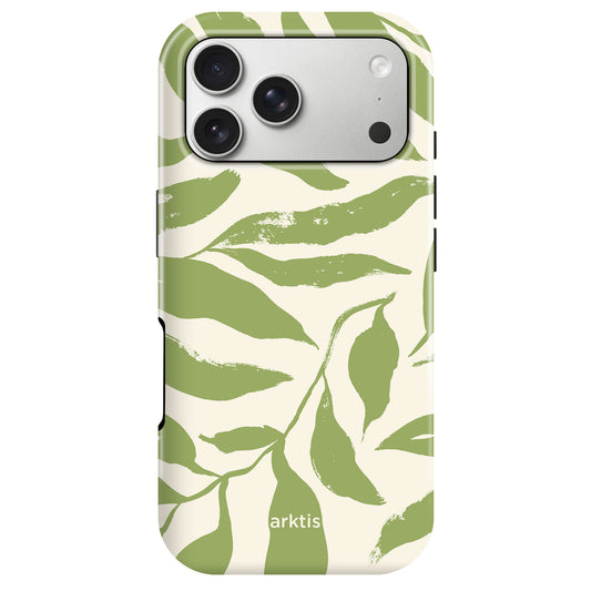 Arktis iPhone 17 Pro Hülle - Botanic: Stilvolle Hülle mit grünem Blattmuster, stoßabsorbierendem TPU-Silikon, Markenlogo unten und MagSafe-Kompatibilität für bequemes Laden und optimalen Schutz.