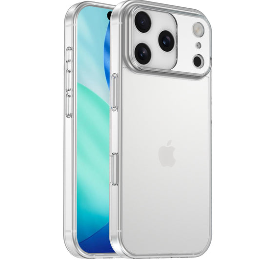 Zwei silberne iPhone 17 Pro Max in transparenten arktis Invisible Air Cases: Eines zeigt das Display, das andere die Dreifachkamera-perfekt geschützt mit der stoßfesten arktis Hülle.