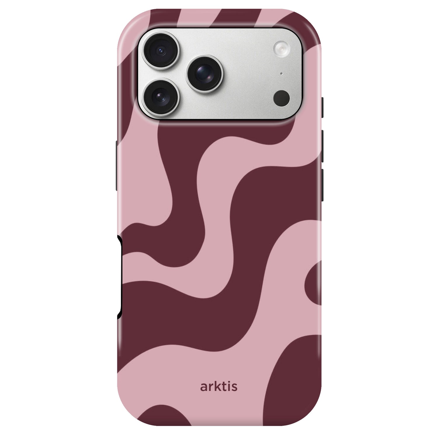 Arktis iPhone 17 Pro Hülle – Very Berry mit einem wellenförmigen, zweifarbigen Muster in Rosa und Bordeauxrot.