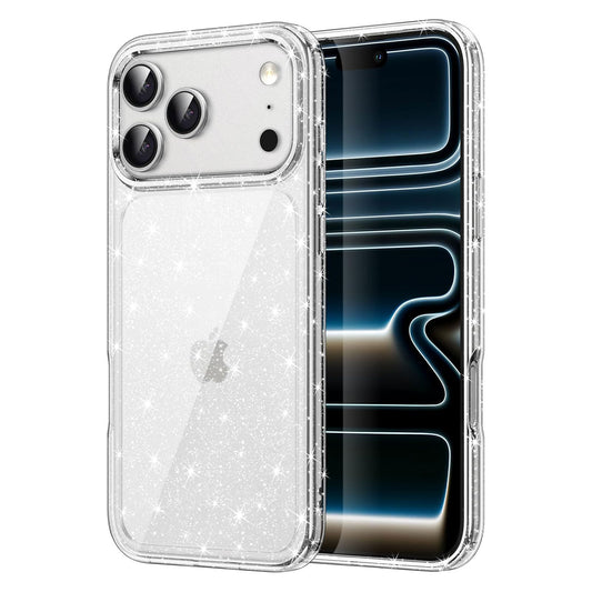 Das arktis iPhone 17 Pro Max Glitter Case bietet eine glitzernde Oberfläche und TPU-Silikonschutz, entwickelt für Modelle mit drei Kameras - sowohl auf der Vorder- als auch auf der Rückseite.