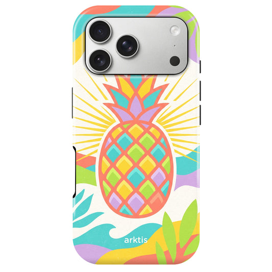 Die arktis iPhone 17 Pro Hülle - Tropic Pineapple bietet ein lebhaftes Ananas- und Rochen-Design, gebrandet mit arktis, hergestellt aus stoßabsorbierendem TPU-Silikon und MagSafe-kompatibel für hervorragenden Schutz und Komfort.