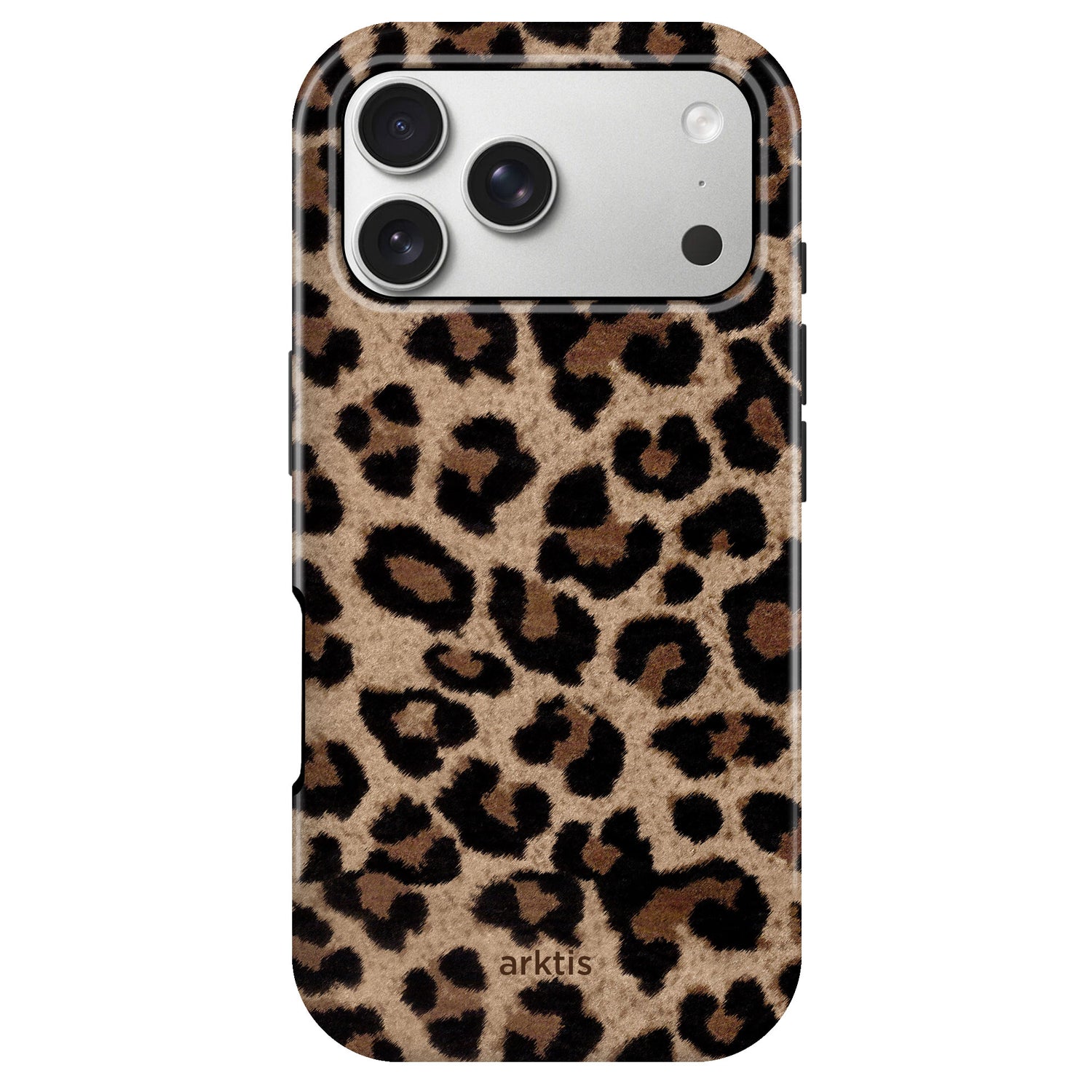 Die arktis iPhone 17 Pro Hülle - Sweet Leopard schützt dein Handy stilvoll mit braun-schwarzem Leopardenmuster, ist MagSafe-kompatibel und besteht aus stoßabsorbierendem TPU-Silikon.