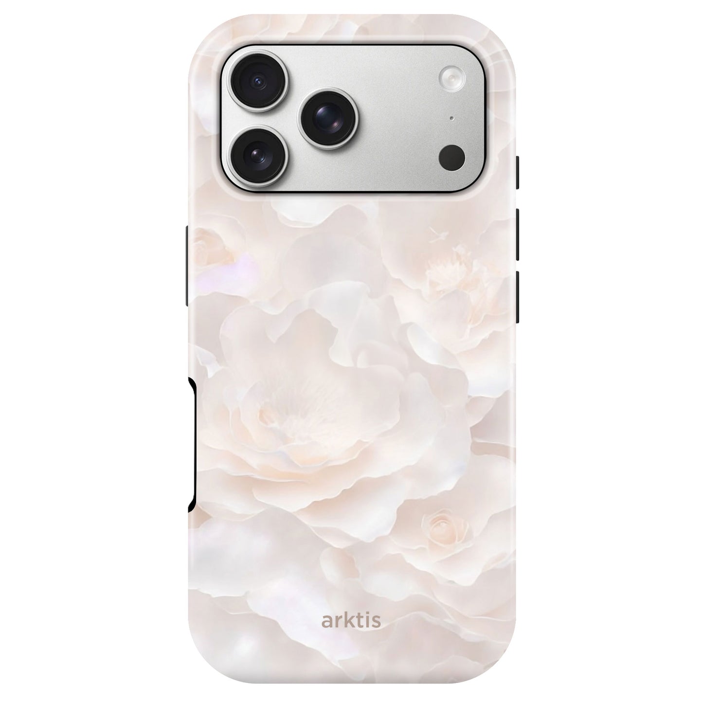 Die arktis iPhone 17 Pro Hülle - Marble Flower ist eine MagSafe-kompatible, stoßabsorbierende TPU-Silikonhülle mit blumigem Muster für das iPhone 17 Pro mit drei Kameralinsen auf der Rückseite.