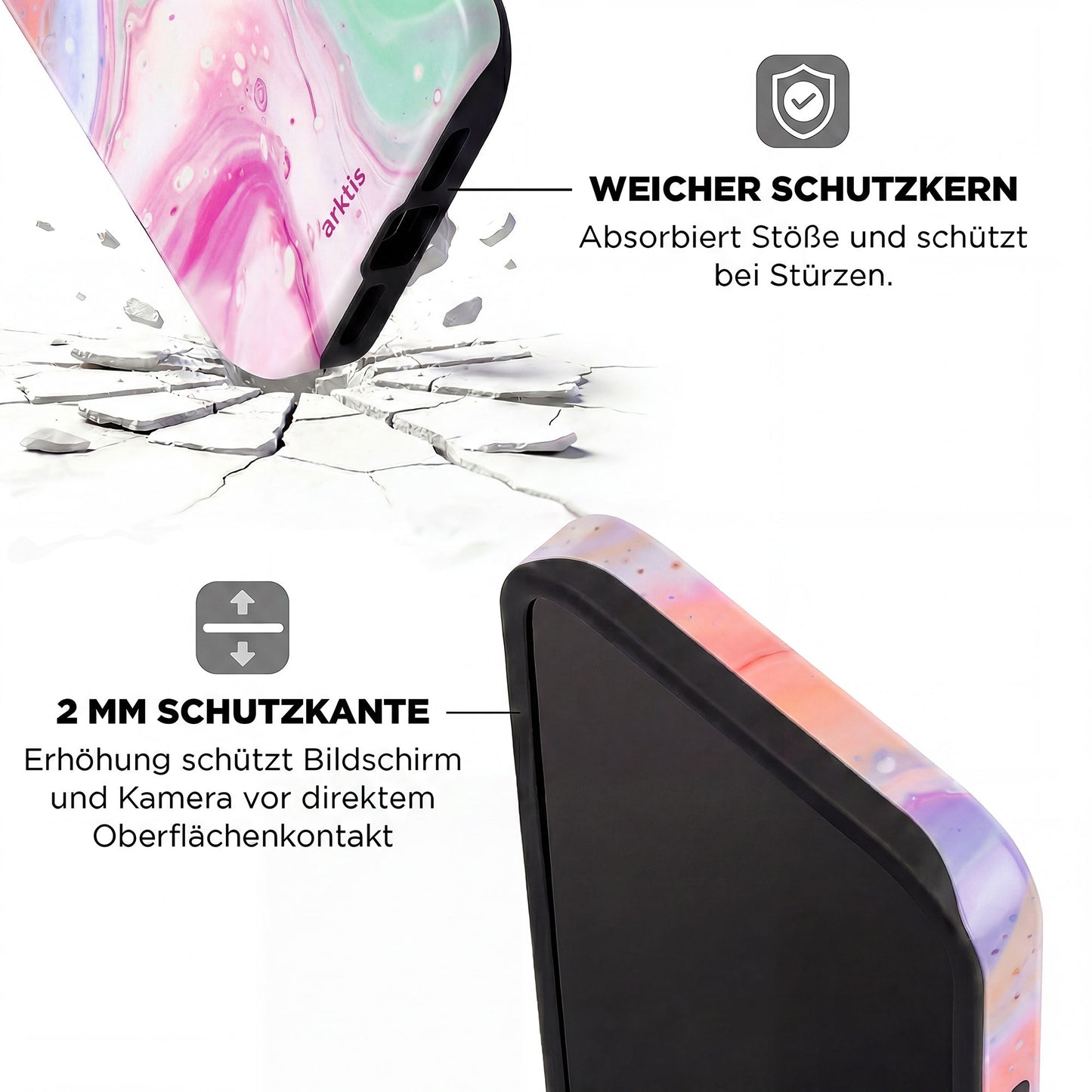 Die arktis iPhone 15 Pro Max Hülle - Neo Marble bietet stoßabsorbierendes TPU-Silikon, erhöhten Kantenschutz und ist MagSafe-kompatibel - perfekter Schutz und stylisches Design für dein iPhone, alles von arktis.