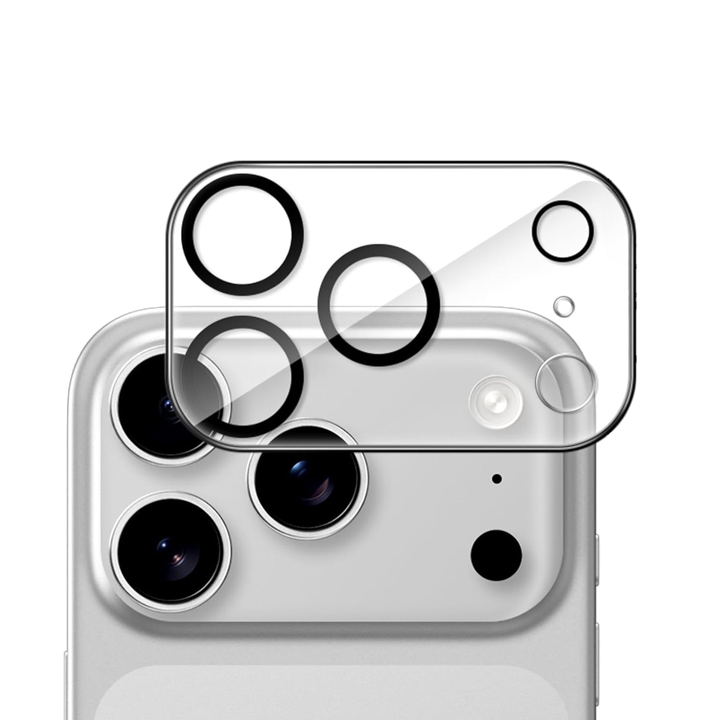 Der arktis iPhone 17 Pro Max Kamera Protector von arktis passt perfekt über die Triple-Linsen-Kamera und bietet so einen erstklassigen Schutz für Ihr silbernes Smartphone.