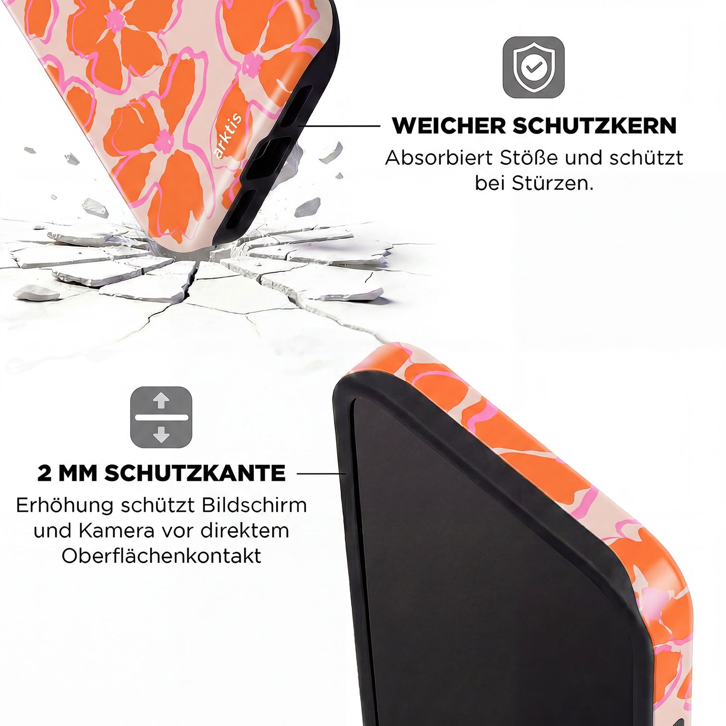 Schützen Sie Ihr iPhone 15 Pro mit der arktis iPhone 15 Pro Hülle - Orange Mallow: eine blumige, stoßabsorbierende TPU-Silikonhülle mit MagSafe-Kompatibilität und einem 2 mm erhöhten Rand von arktis.