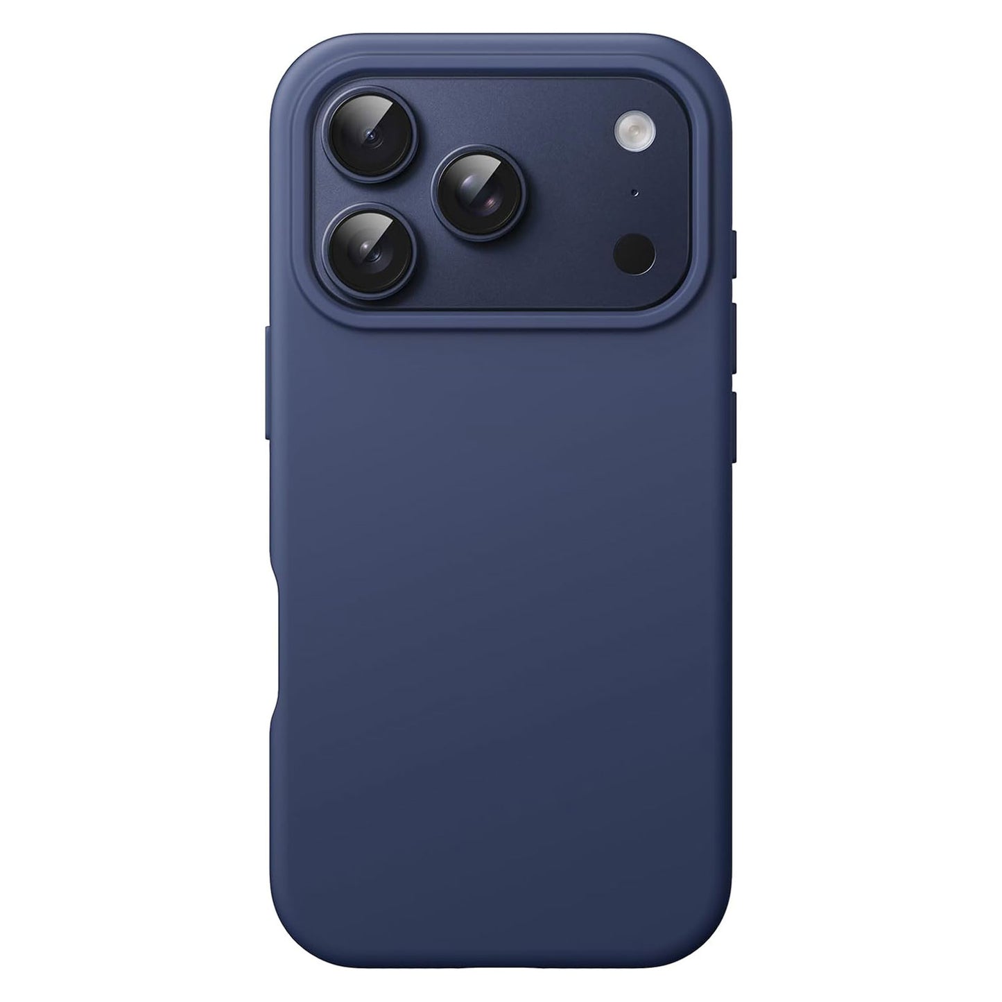 Das arktis iPhone 17 Pro Silikon Case in marineblau, von arktis, passt für das iPhone 17 Pro mit drei Kameralinsen plus Blitz oben links und unterstützt kabelloses Laden.