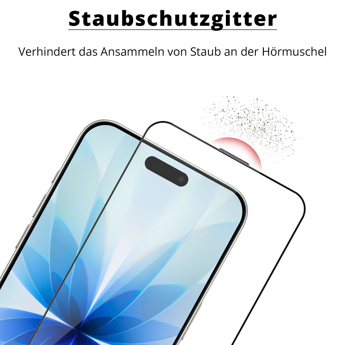 Die arktis iPhone 17 Displayschutzfolie - Staubfrei ohne Blasen schützt Ihr Smartphone-Display mit einem Staubfilter und einer Anti-Fingerprint-Beschichtung und verhindert Staub in der Nähe der Hörmuschel.