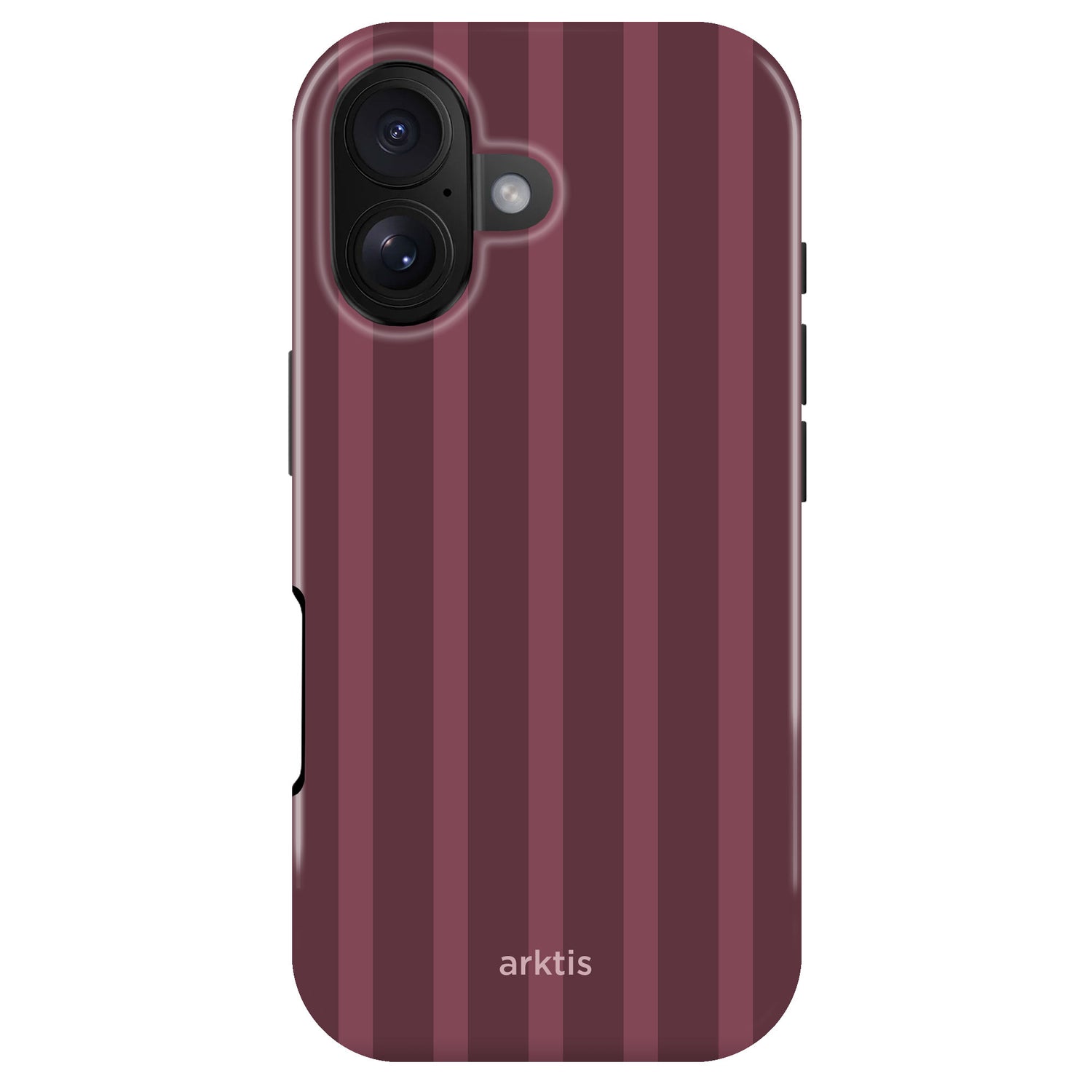 Arktis iPhone 17 Hülle – Burgundy Stripes, eine burgunderrote Handyhülle mit vertikalen dunklen Streifen.