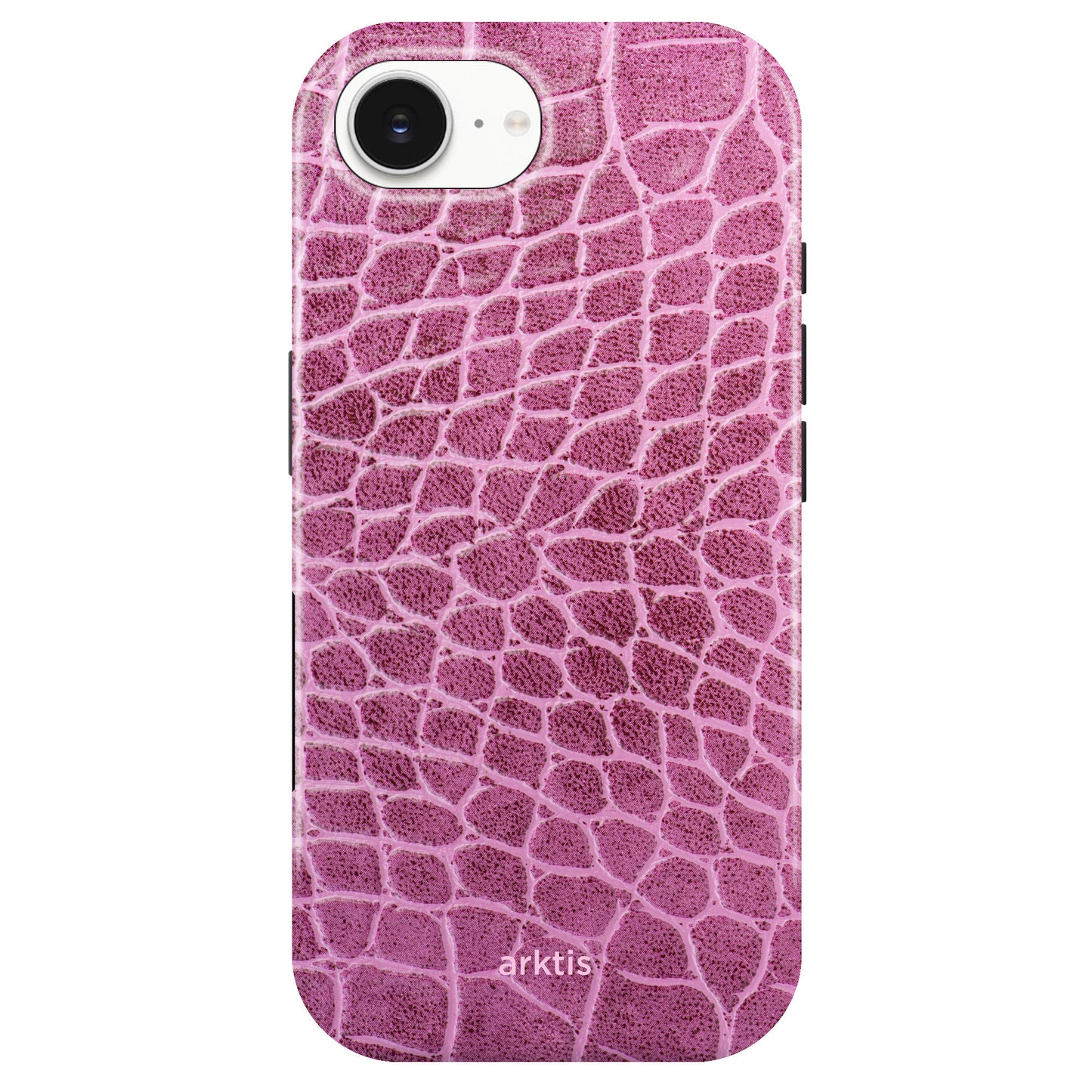 Die arktis iPhone 16e Hülle - Pink Lizard hat ein pinkes, eidechsenhautartiges Design aus stoßabsorbierendem TPU-Silikon und ist MagSafe-kompatibel.