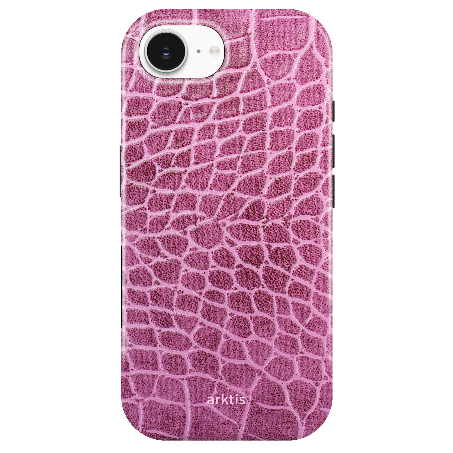 Die arktis iPhone 16e Hülle - Pink Lizard hat ein pinkes, eidechsenhautartiges Design aus stoßabsorbierendem TPU-Silikon und ist MagSafe-kompatibel.