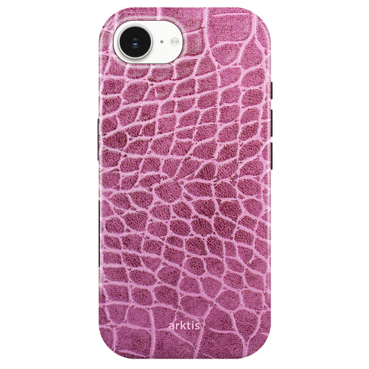 Die arktis iPhone 16e Hülle - Pink Lizard hat ein pinkes, eidechsenhautartiges Design aus stoßabsorbierendem TPU-Silikon und ist MagSafe-kompatibel.