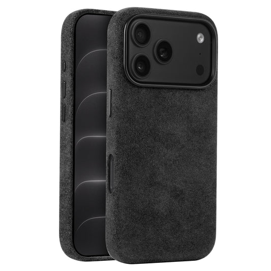 arktis iPhone Alcantara Hülle in Schwarz, aufrecht stehend