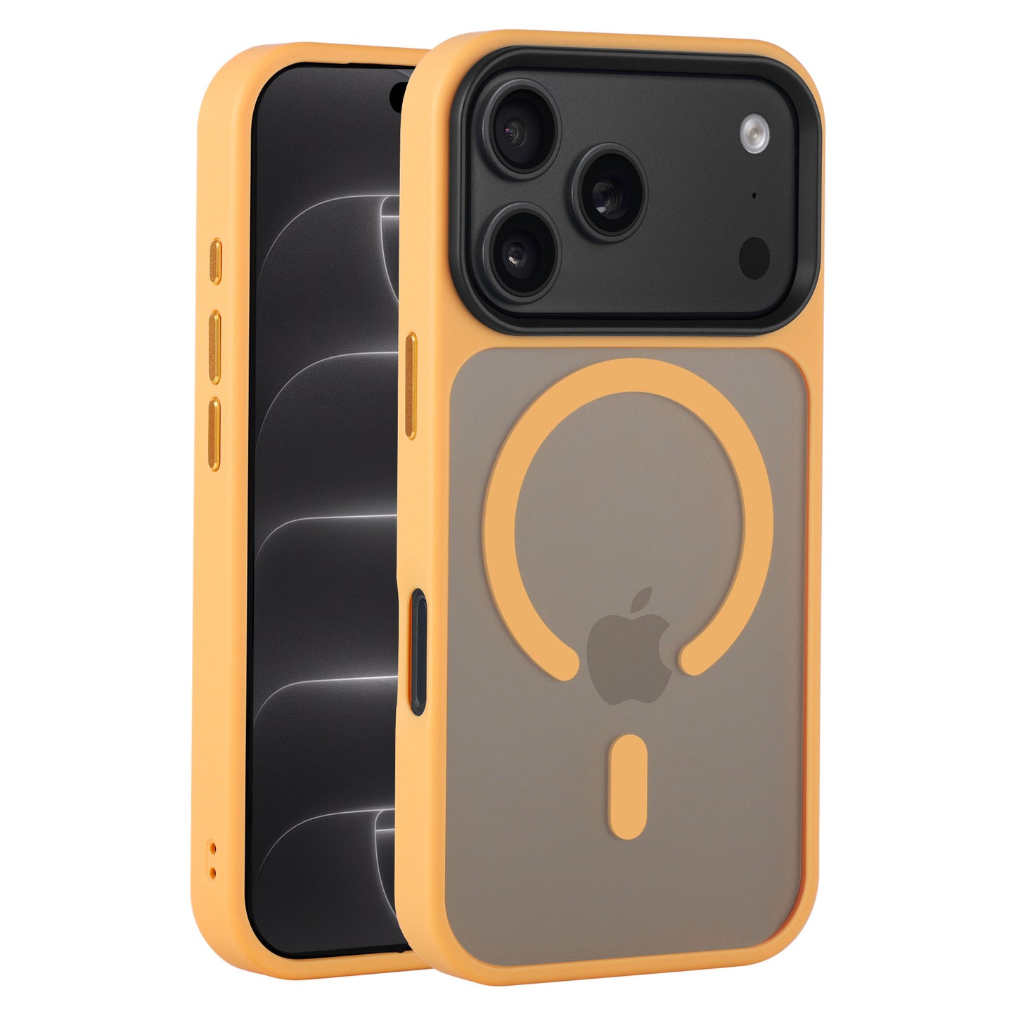 arktis iPhone Solid Case mit MagSafe in Orange, Vorder- und Rückansicht