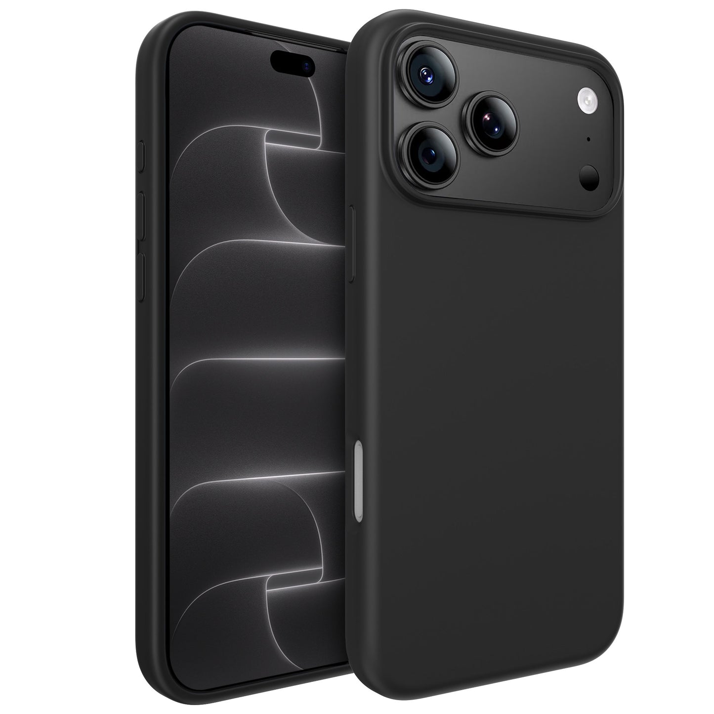 arktis iPhone Silikon Case mit MagSafe in Schwarz, Vorder- und Rückansicht