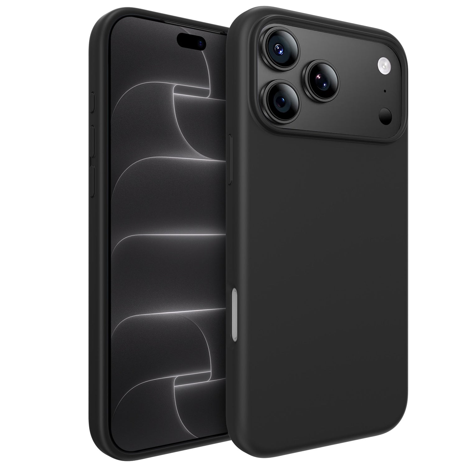 arktis iPhone Silikon Case mit MagSafe in Schwarz, Vorder- und Rückansicht