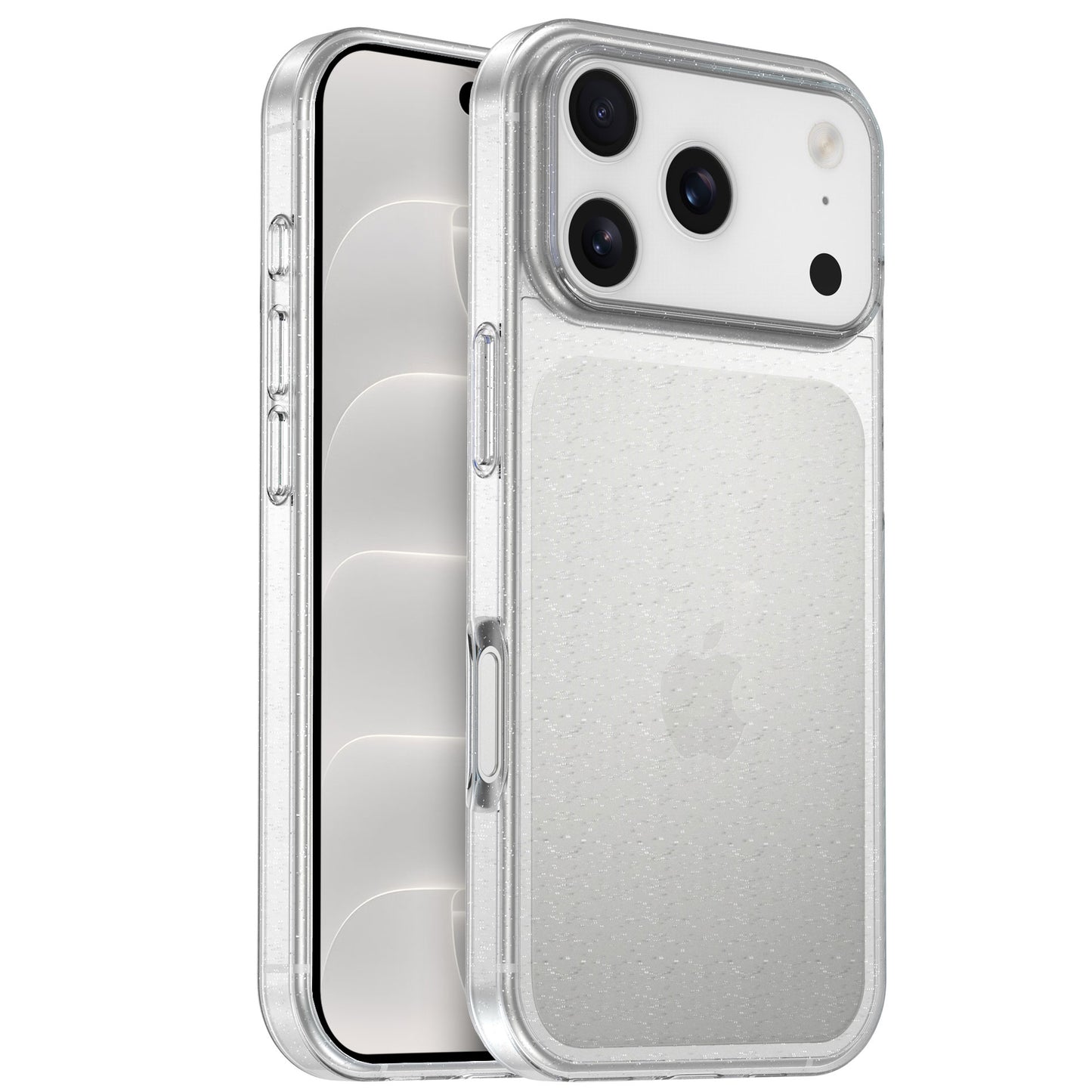 arktis iPhone Glitter Case auf weißem iPhone, Vorder- und Rückansicht