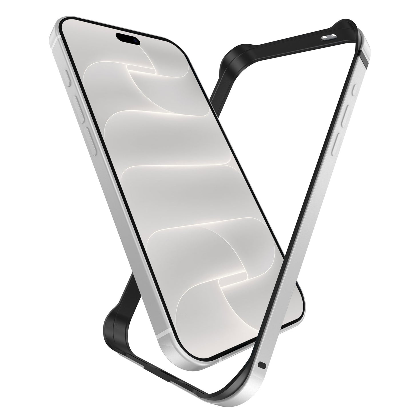 arktis iPhone Bumper in Schwarz-Silber neben iPhone