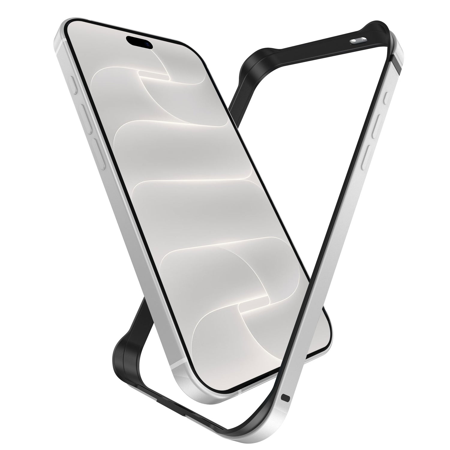 arktis iPhone Bumper in Schwarz-Silber neben iPhone
