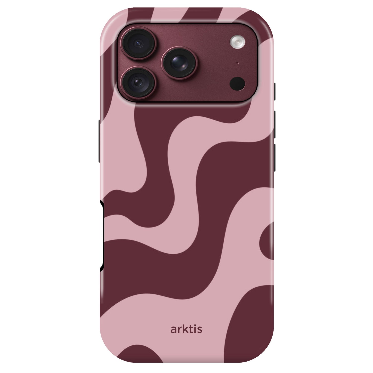 Arktis iPhone 18 Pro Hülle – Very Berry mit einem wellenförmigen, zweifarbigen Muster in Burgunderrot und Hellrosa.