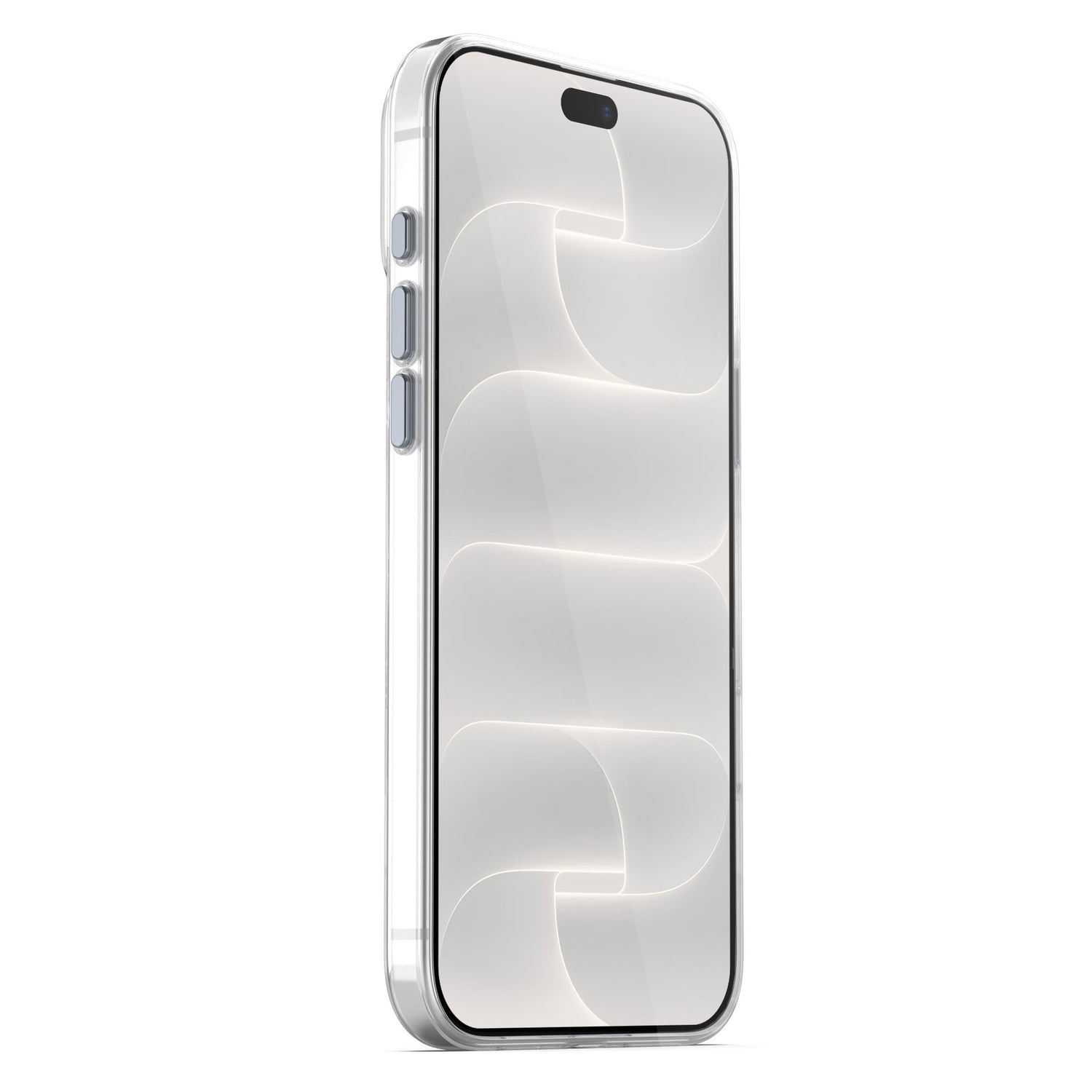 arktis iPhone Clear Case mit MagSafe, schräge Seitenansicht mit Tasten
