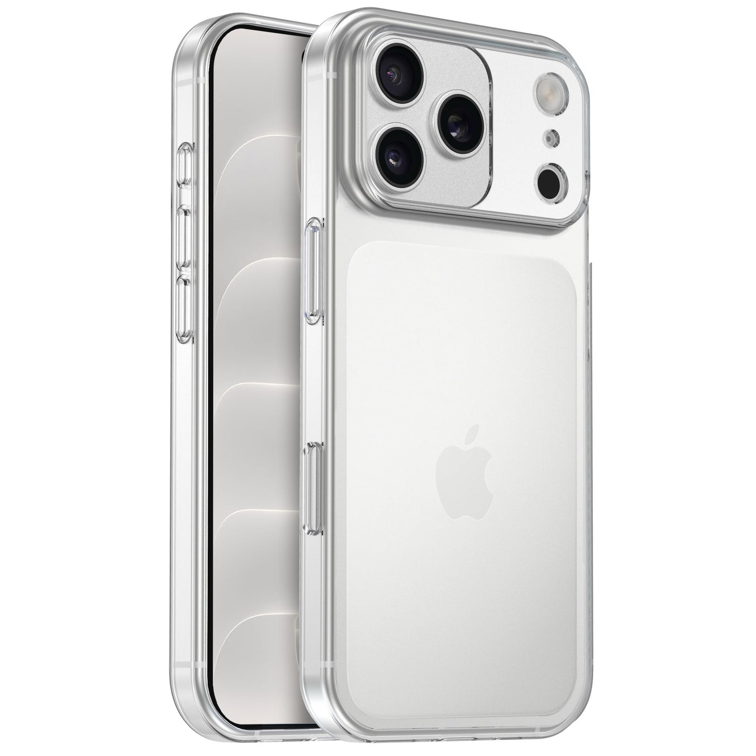 arktis iPhone Invisible Case transparent auf silbernem iPhone, Vorder- und Rückansicht