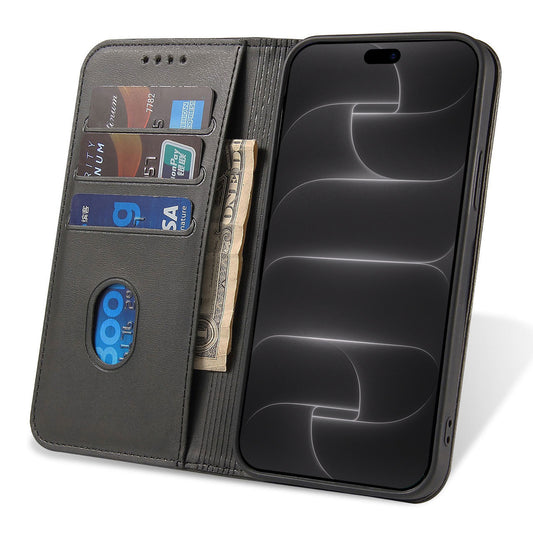 arktis iPhone Book Case in Schwarz, geöffnet mit Kartenfächern