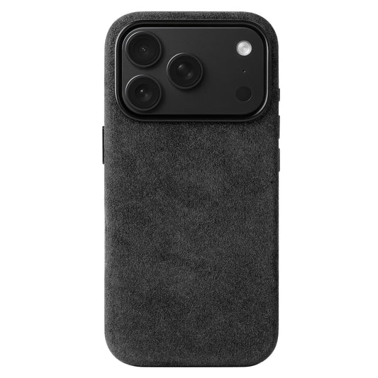 arktis iPhone Alcantara Hülle in Schwarz, Rückseite mit Kameraaussparung