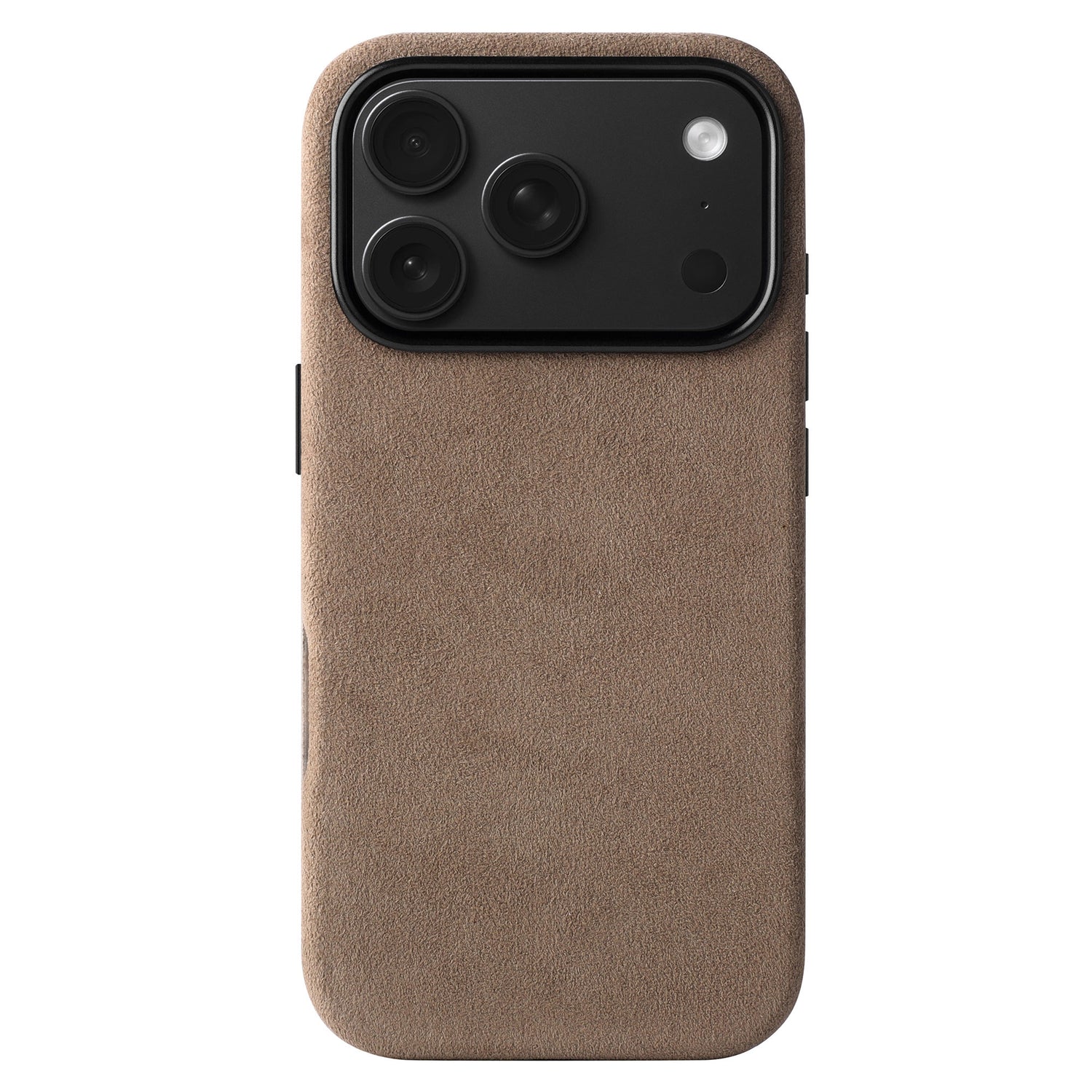 arktis iPhone Alcantara Hülle in Braun, Rückseite mit Kameraaussparung