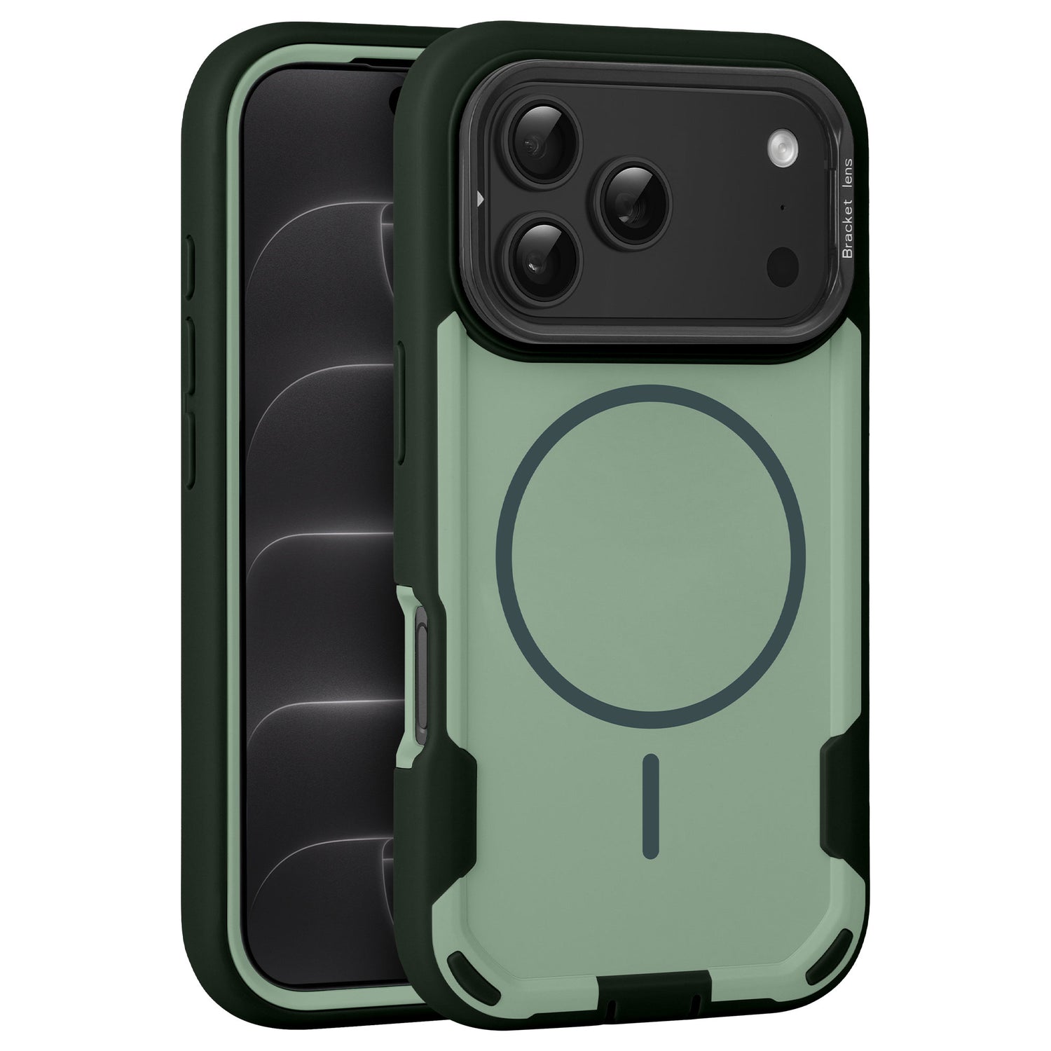 arktis iPhone Sentinel Case in Grün-Schwarz, Vorder- und Rückansicht
