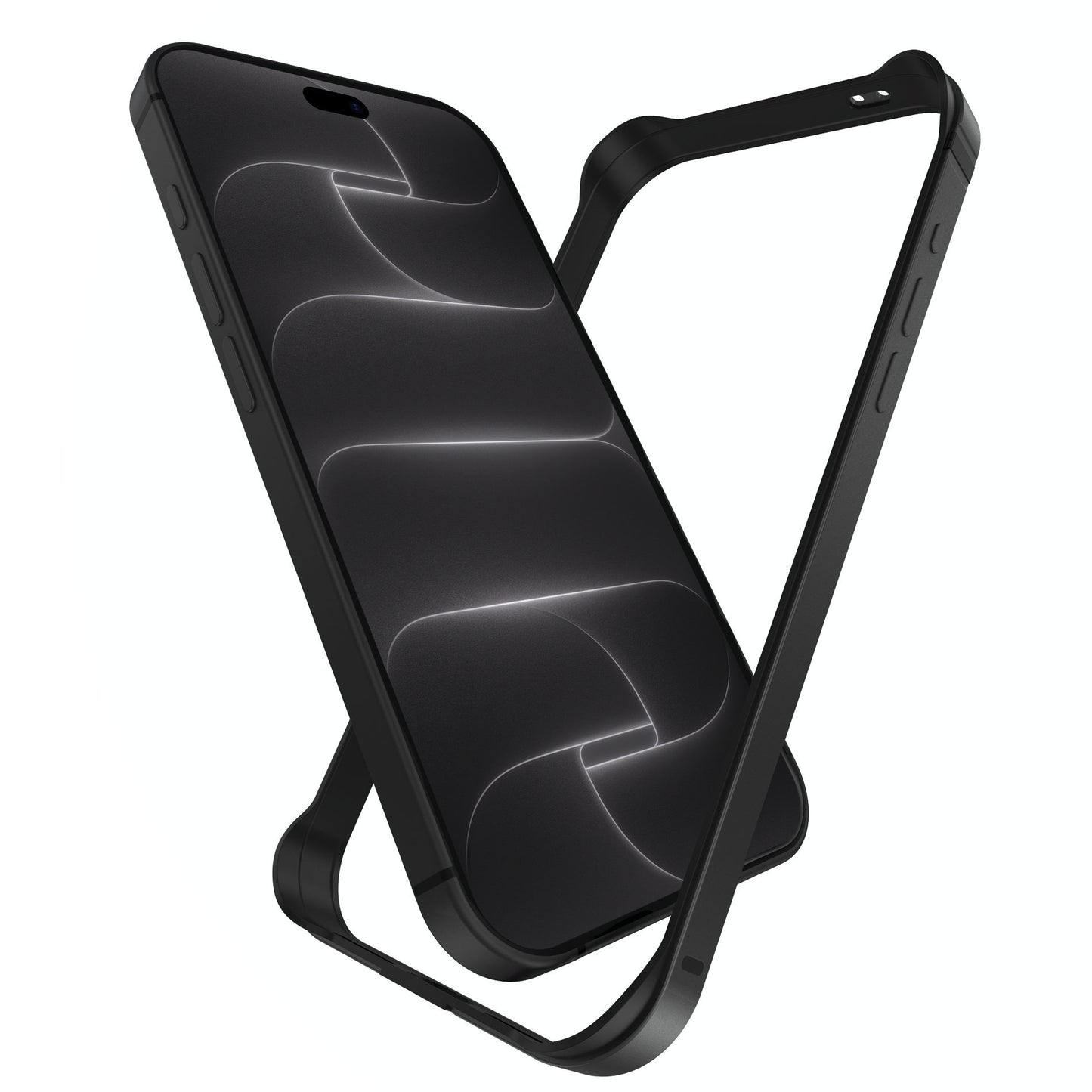 arktis iPhone Bumper in Schwarz neben iPhone
