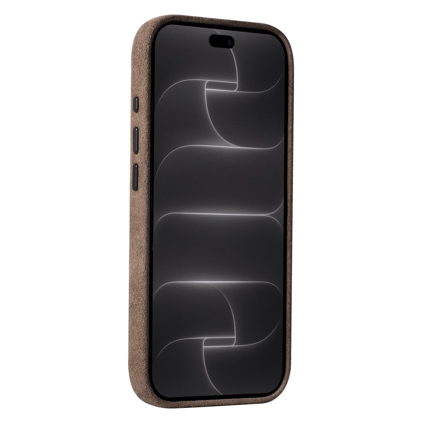 arktis iPhone Alcantara Hülle in Braun, schräge Vorderansicht