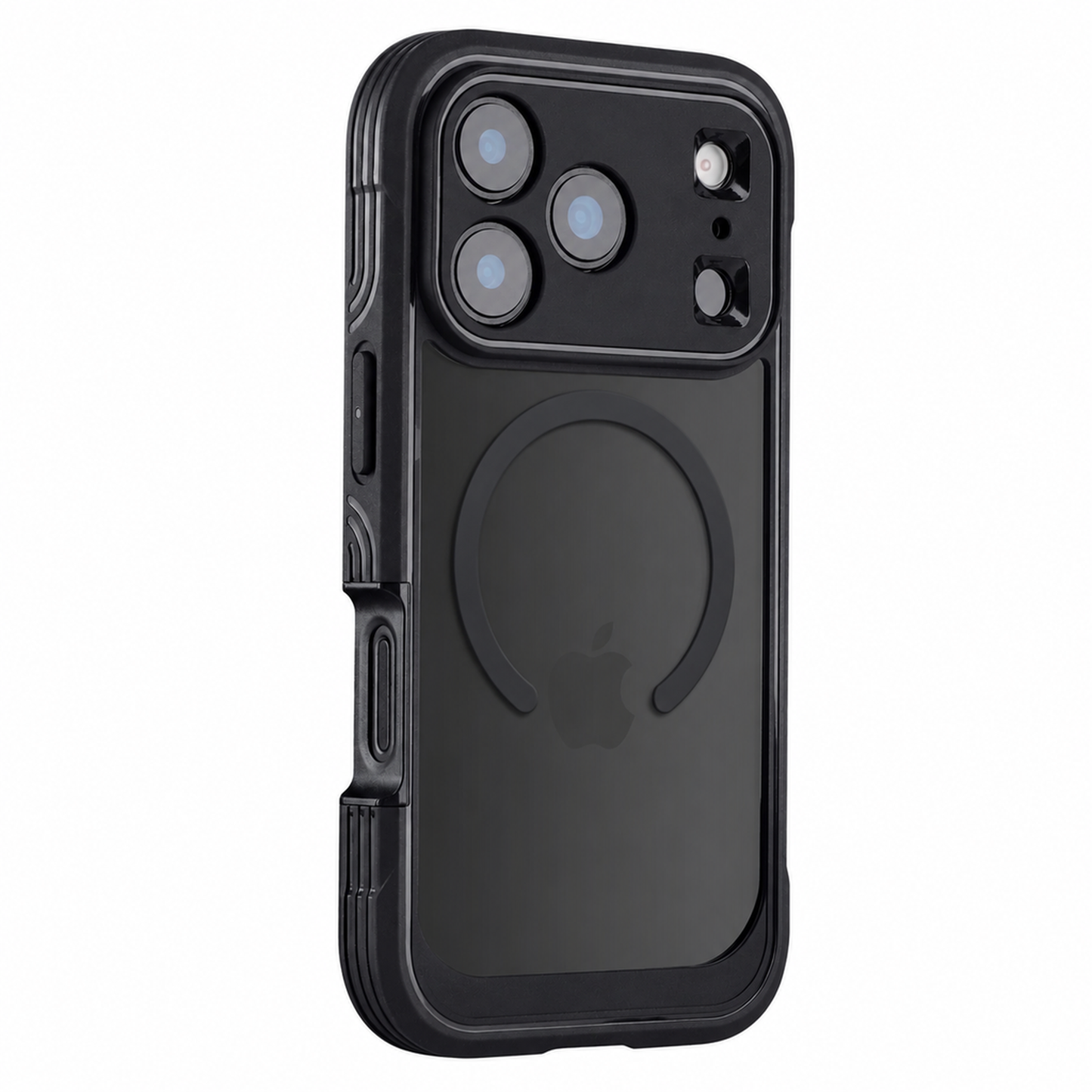 arktis iPhone Defender Case in Schwarz mit griffigen Seiten, Rückansicht