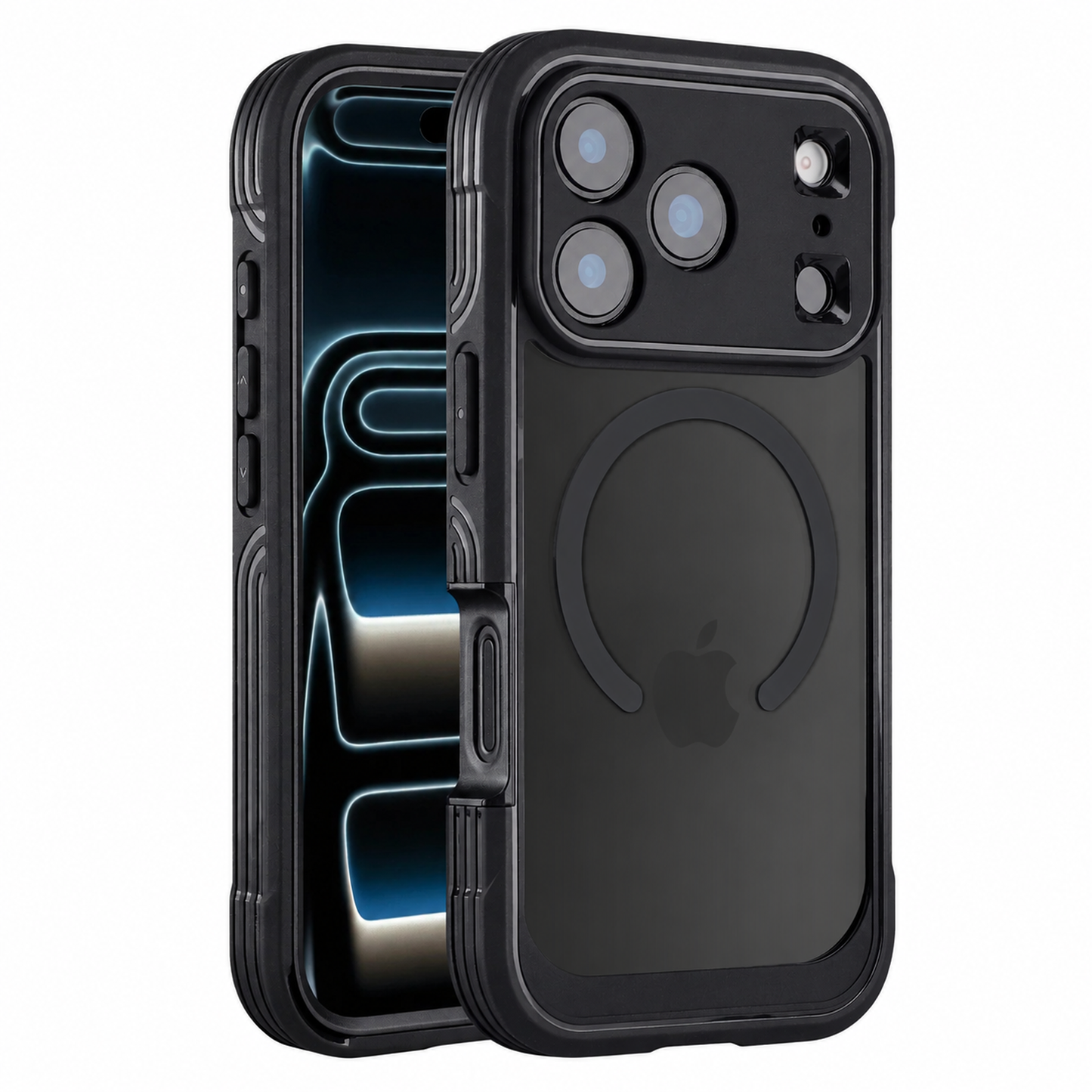 arktis iPhone Defender Case in Schwarz mit MagSafe-Ring, Vorderansicht