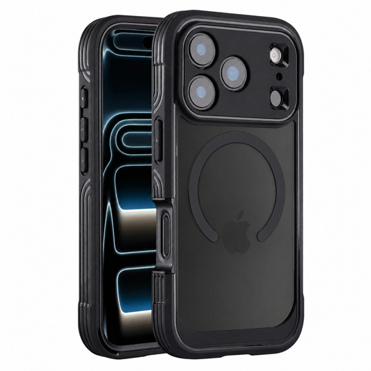 arktis iPhone Defender Case in Schwarz mit MagSafe-Ring, Vorderansicht