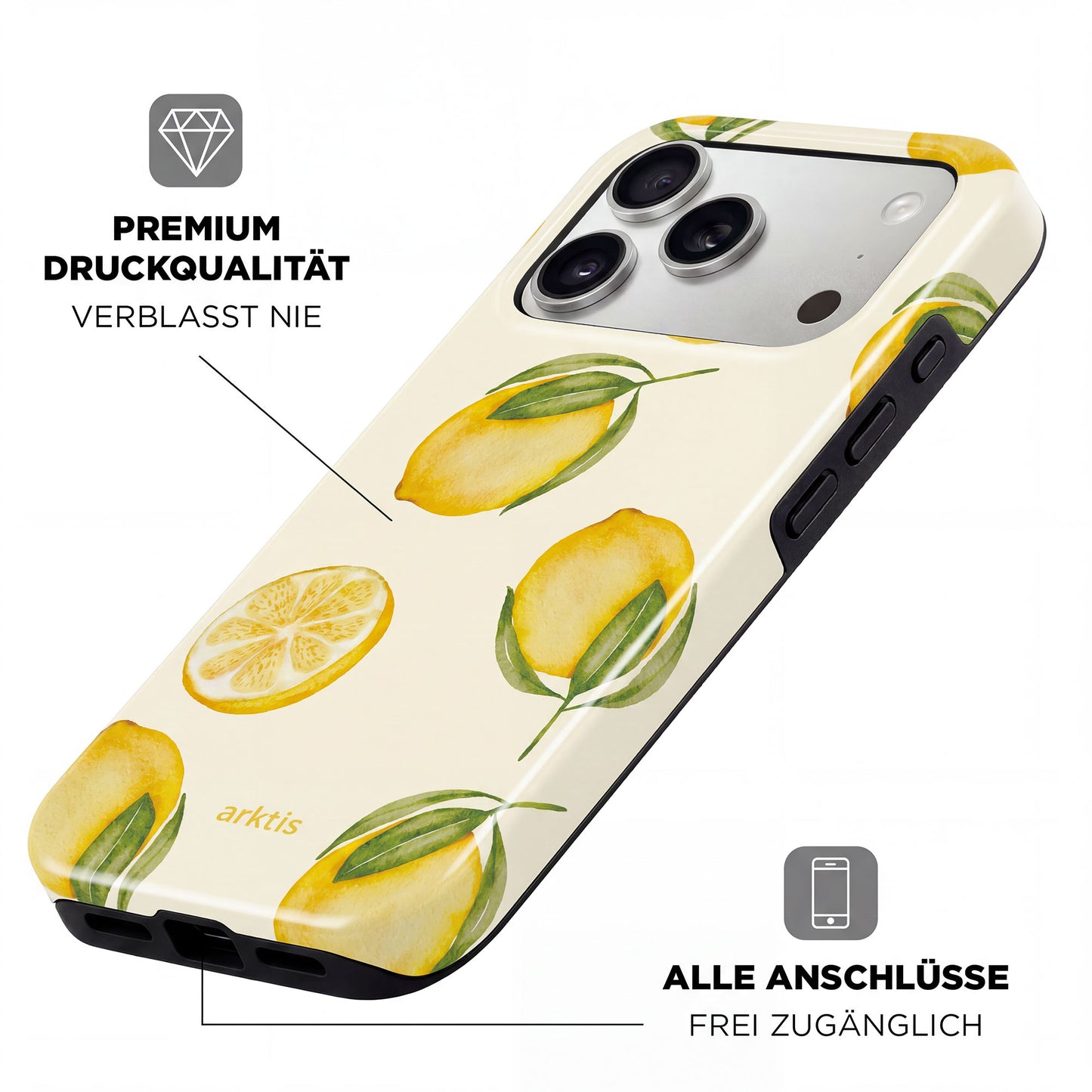 MagSafe kompatibel: Die arktis iPhone 17 Pro Max Hülle - Lemon besticht durch Premium-Print, stoßabsorbierendes TPU-Silikon und ermöglicht vollen Zugang zu allen Ports.