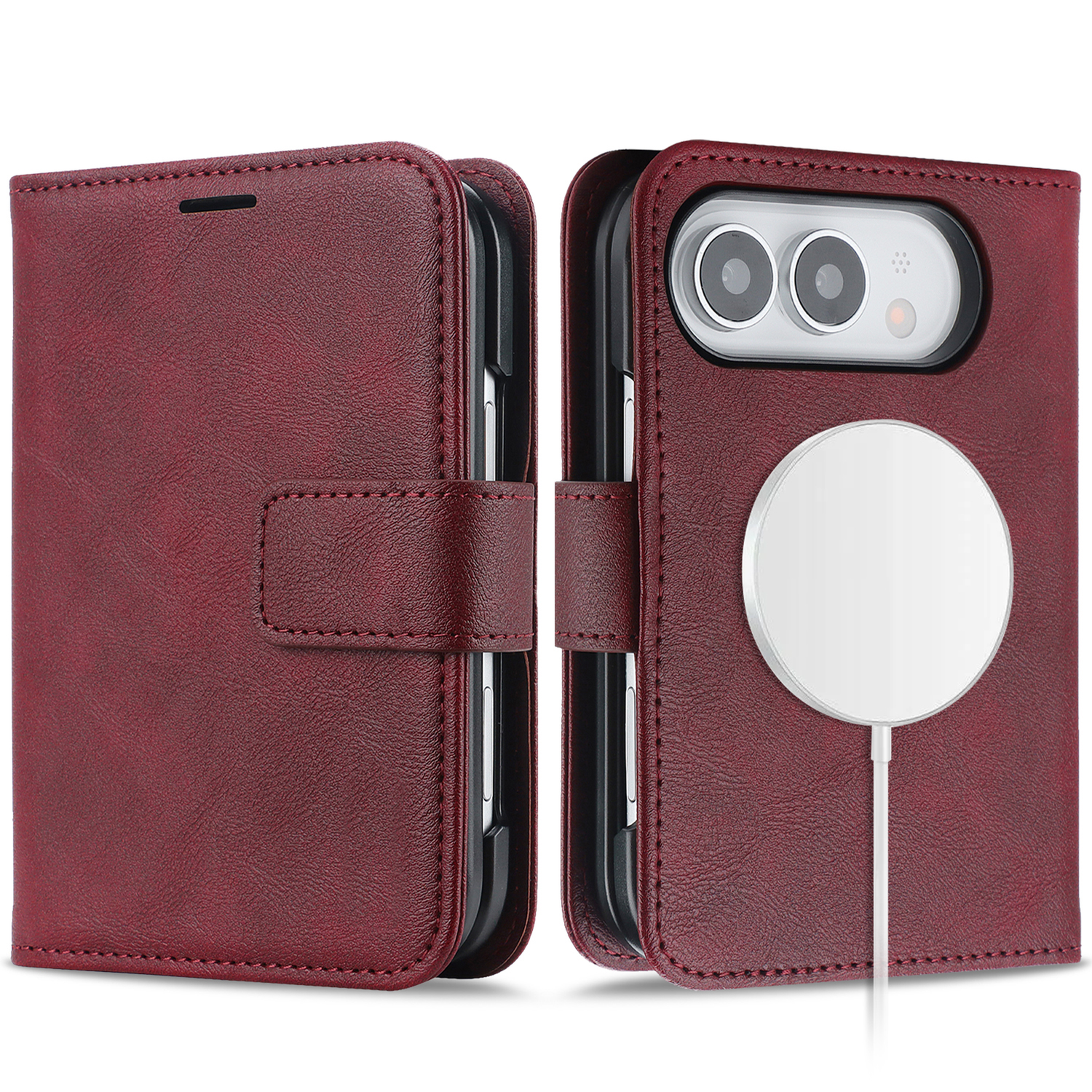 Arktis iPhone Duo Classic Folio: Diese elegante iPhone-Folio-Hülle von arktis besteht aus hochwertigem Kunstleder, lässt sich aufklappen und präsentiert das Smartphone sowie die Kamera – perfekt kompatibel mit MagSafe für stilvollen Schutz und modernes Laden.