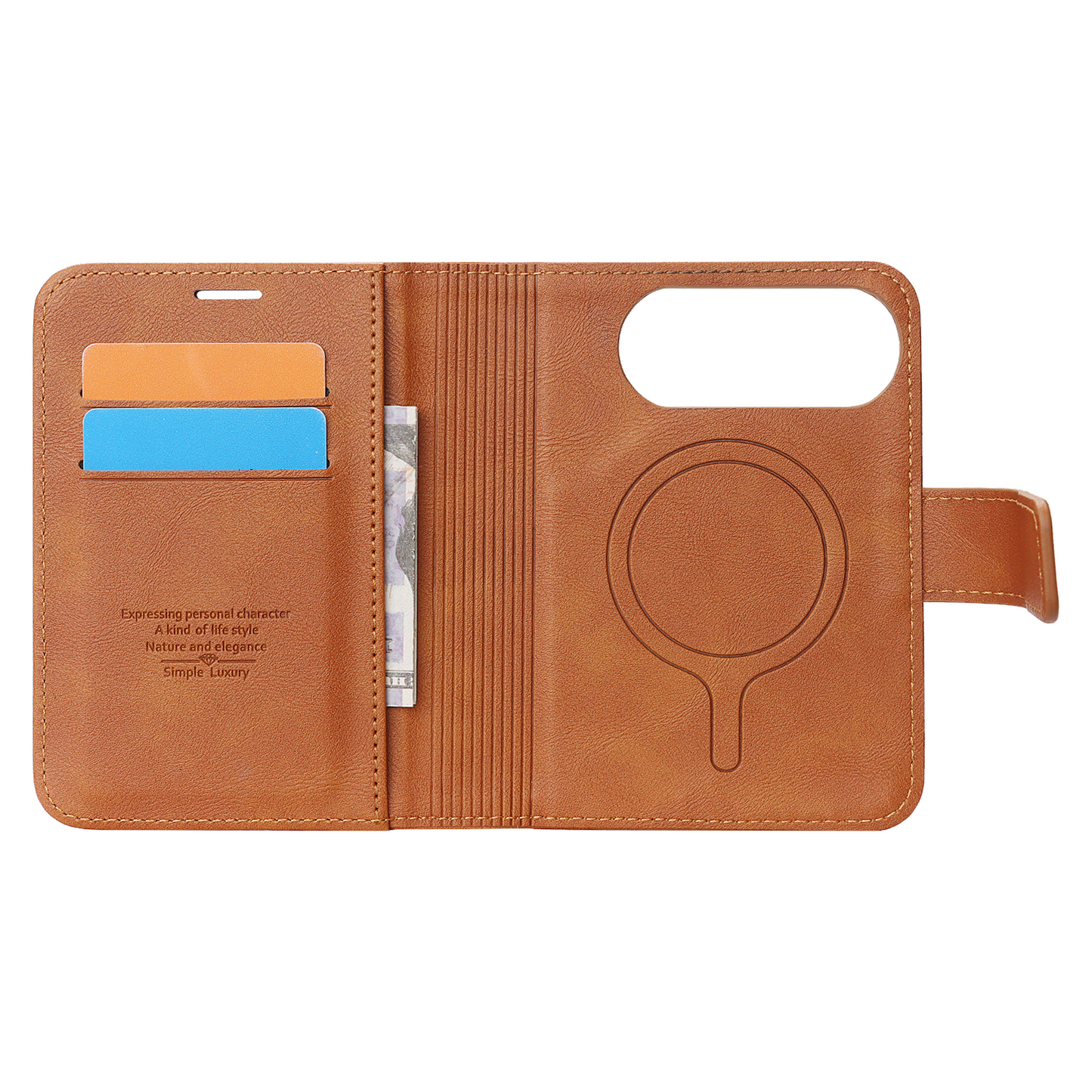 Das „arktis iPhone Duo Classic Folio“ von arktis ist eine braune Handyhülle aus Kunstleder mit Kartenfächern und einem Magnetverschluss, der sich öffnen lässt, um die Fächer freizulegen; sie ist MagSafe-kompatibel und als elegante iPhone-Folio-Hülle gestaltet.