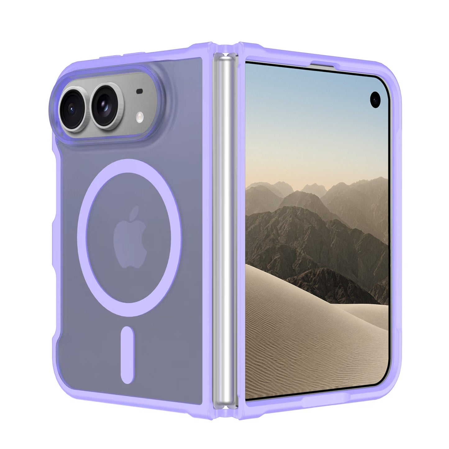 Hellviolettes Arktis iPhone Duo Solid Case mit MagSafe und einem runden magnetischen Laderring auf der Rückseite.